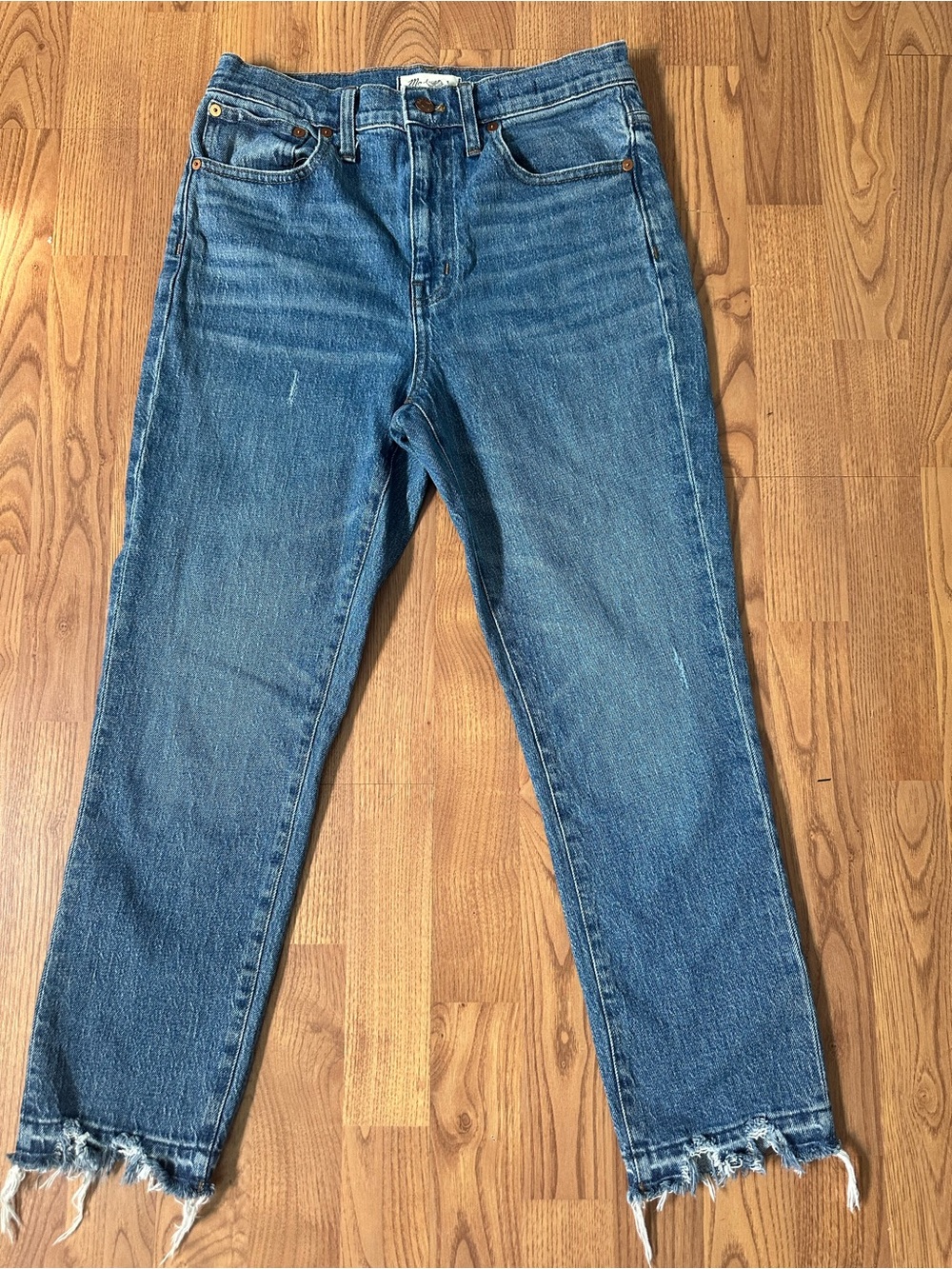 Madewell Medium Blue High-Rise Cropped Jeans with Frayed Hem